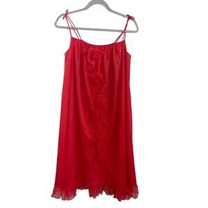 Vintage Sears Red Slip Dress Size Small Ruffle Center Line and Hem 80s 90s Y2K